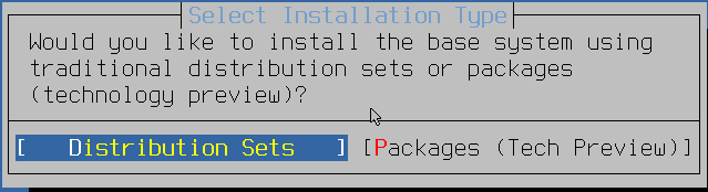 Select Installation Type - choose Distribution Sets, not Packages (Tech Preview)